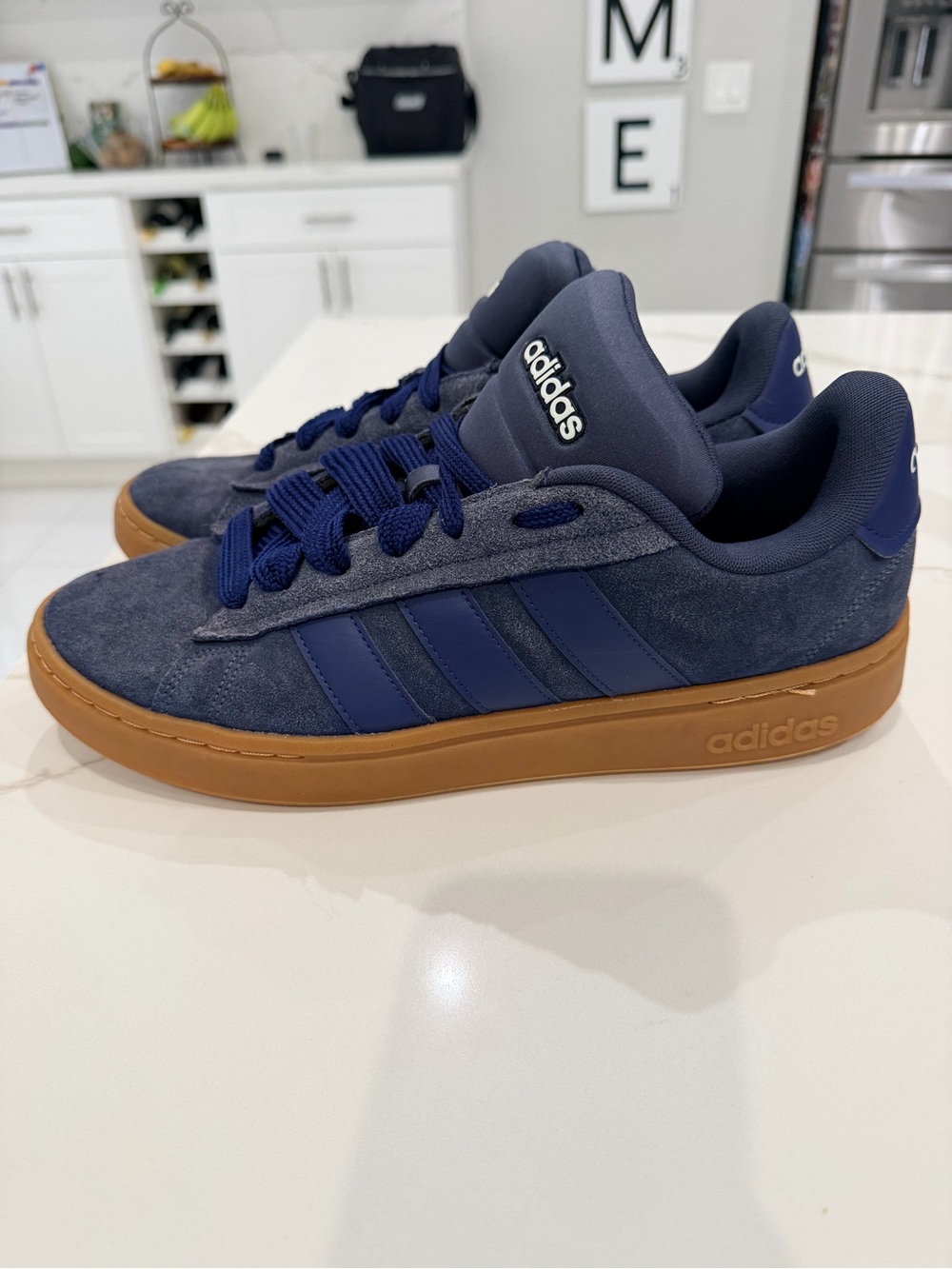 adidas Men’s Navy Suede Trainer with Gum Sole Grand Court Alphas 00